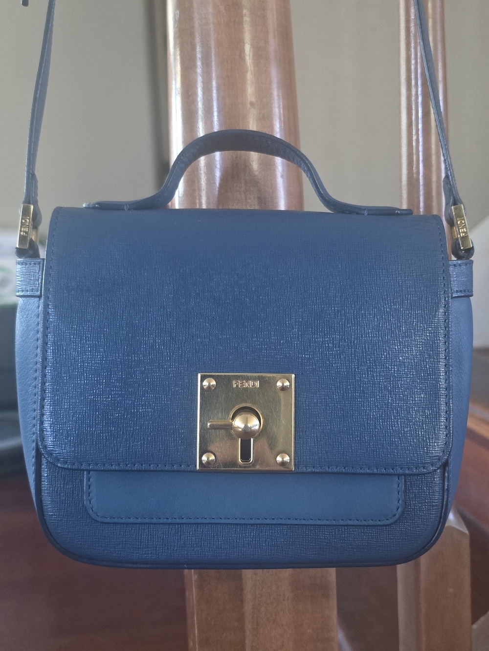 Fendi Blue Leather Top-Handle Crossbody Bag